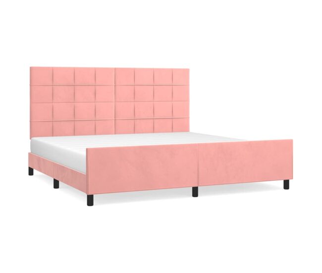 Estructura de cama con cabecero de terciopelo rosa 200x200 cm bloques con cuadros