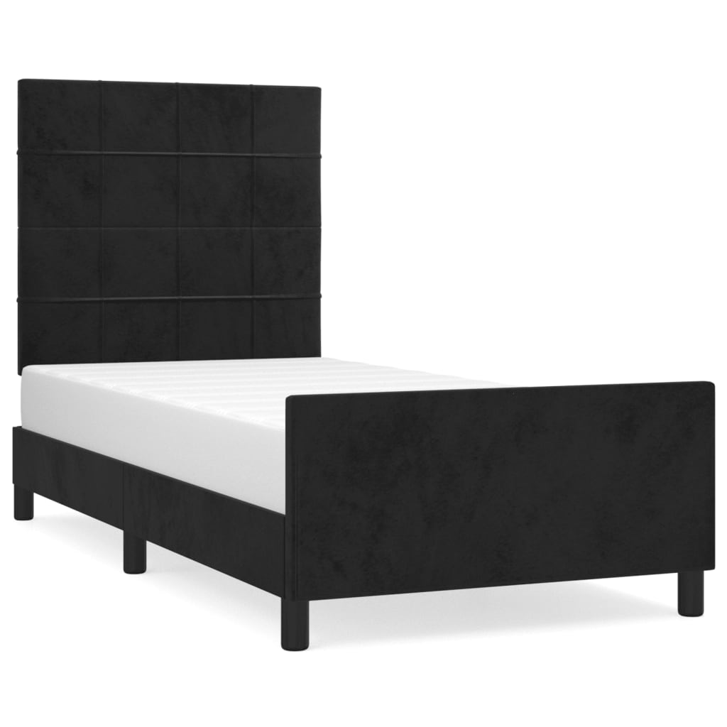 Estructura de cama con cabecero Bloques con cuadros 100x200 Negro