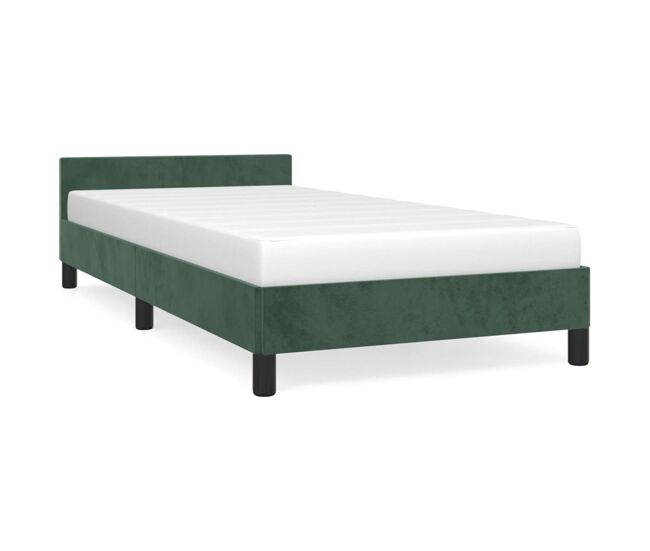 Estructura cama con cabecero terciopelo verde oscuro 90x200 cm