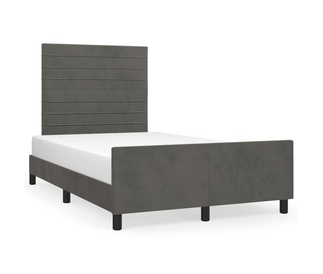 Estructura cama con cabecero terciopelo gris oscuro 120x200 cm rayas horizontales