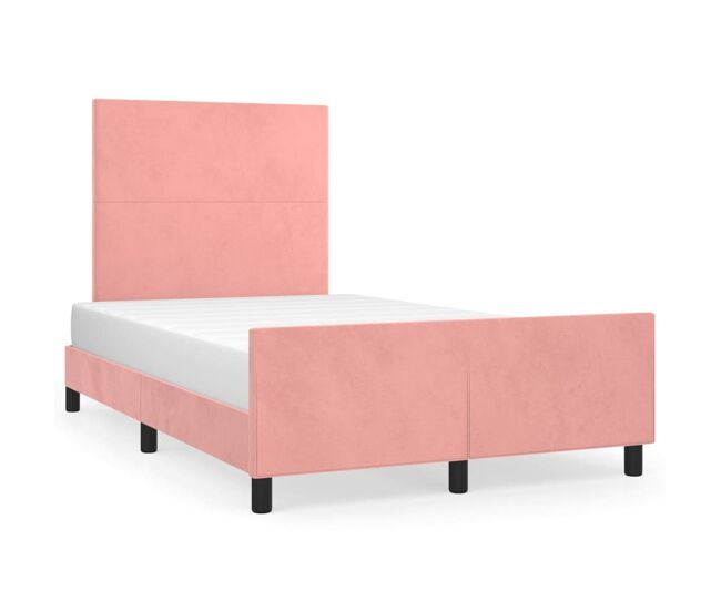 Estructura de cama con cabecero de terciopelo rosa 120x200 cm diseño plano