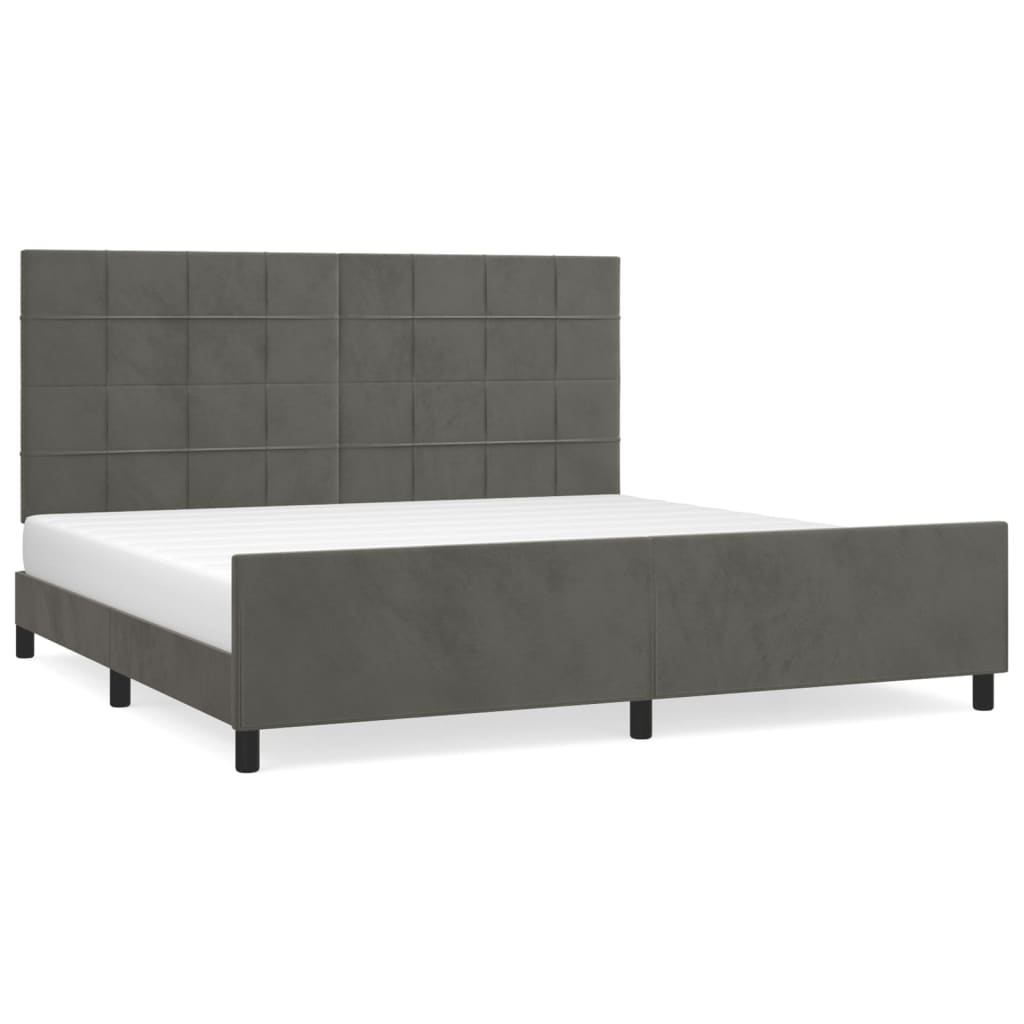 Estructura cama con cabecero terciopelo gris oscuro 200x200 cm bloques con cuadros