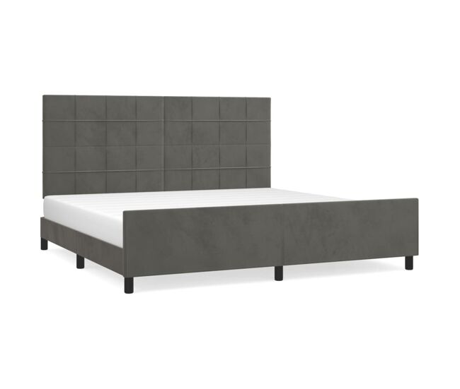 Estructura cama con cabecero terciopelo gris oscuro 200x200 cm bloques con cuadros