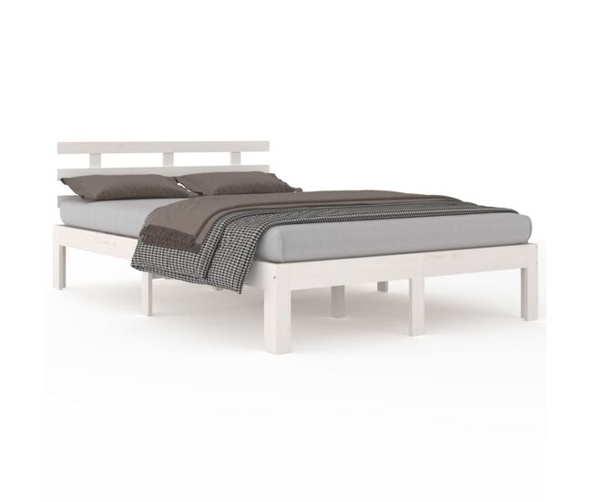 Estructura de cama de madera maciza blanca 140x190 cm