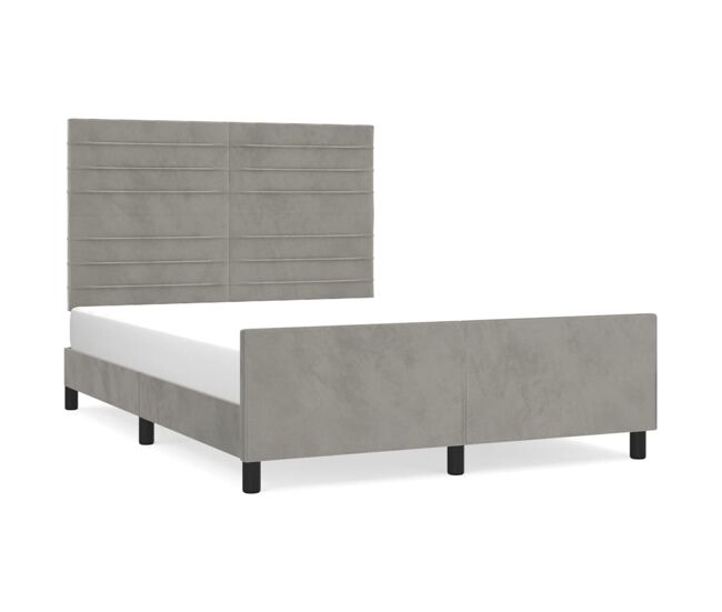 Estructura de cama con cabecero terciopelo gris claro 140x190cm rayas horizontales
