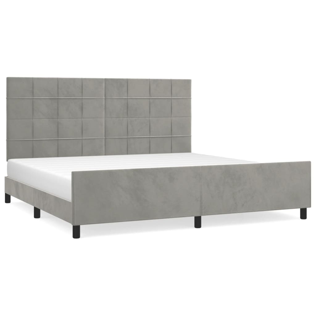 Estructura de cama con cabecero terciopelo gris claro 200x200cm bloques con cuadros
