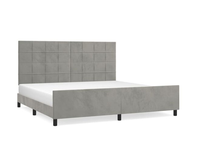 Estructura de cama con cabecero terciopelo gris claro 200x200cm bloques con cuadros