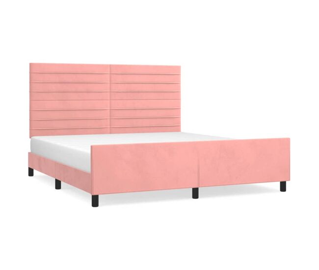 Estructura de cama con cabecero de terciopelo rosa 180x200 cm rayas horizontales