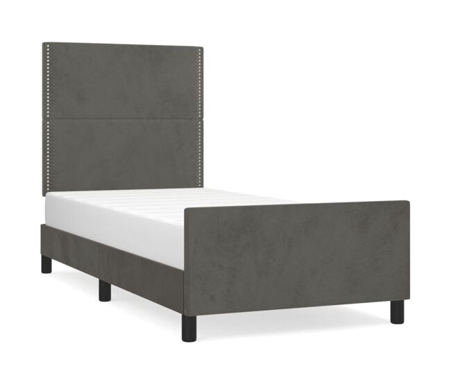 Estructura de cama con cabecero terciopelo gris oscuro 90x190cm liso con clavos