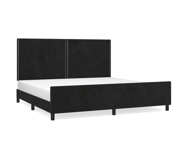 Estructura de cama con cabecero de terciopelo negro 200x200 cm liso con clavos