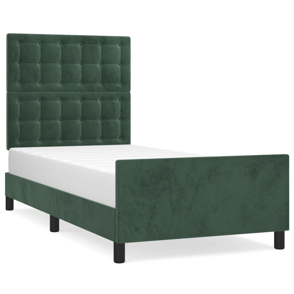 Estructura cama con cabecero terciopelo verde oscuro 80x200 cm botones