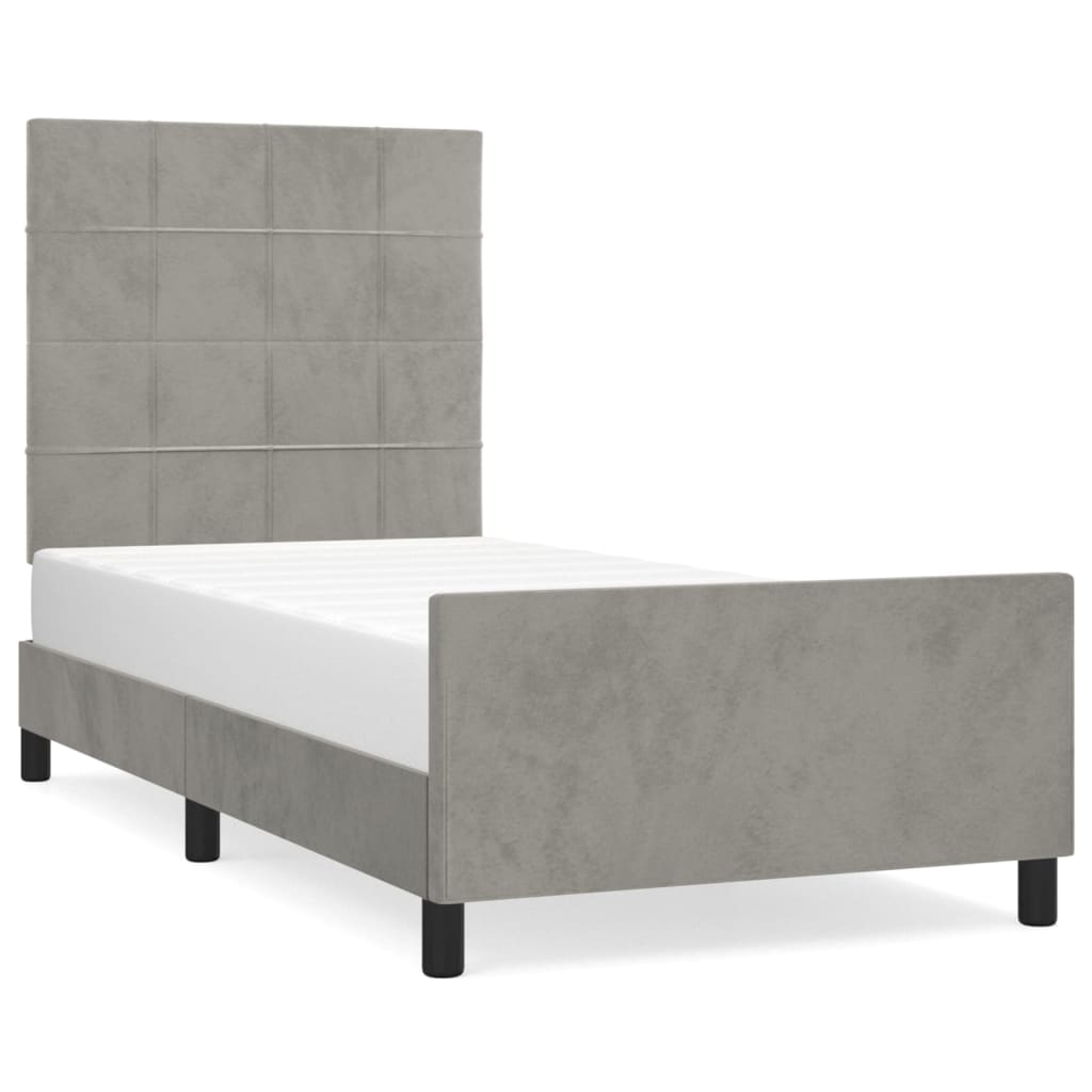 Estructura de cama con cabecero Bloques con cuadros 100x200 Gris Claro