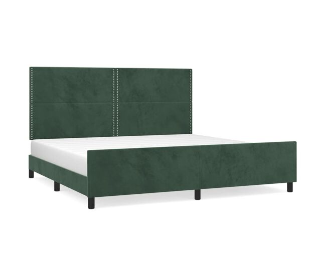 Estructura cama con cabecero terciopelo verde oscuro 200x200 cm liso con clavos