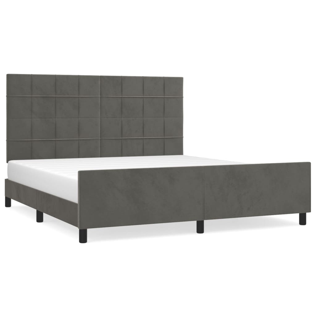 Estructura cama con cabecero terciopelo gris oscuro 180x200 cm bloques con cuadros