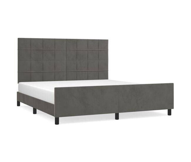 Estructura cama con cabecero terciopelo gris oscuro 180x200 cm bloques con cuadros