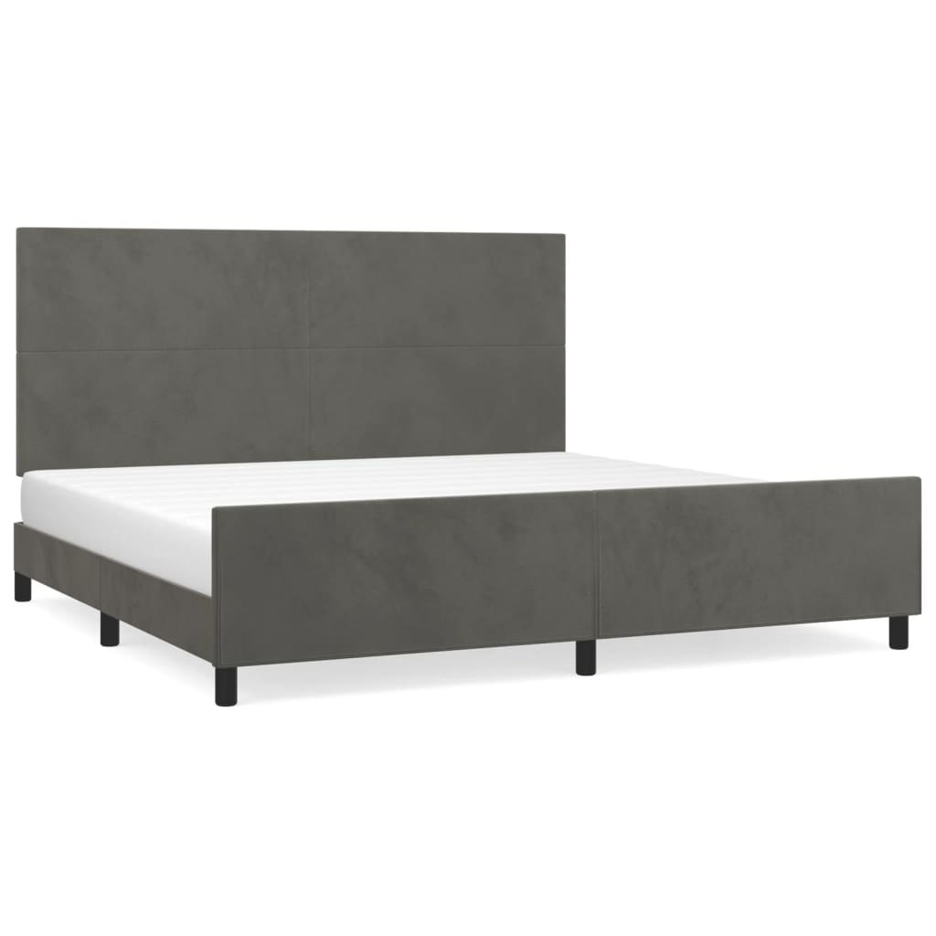 Estructura cama con cabecero terciopelo gris oscuro 200x200 cm diseño plano