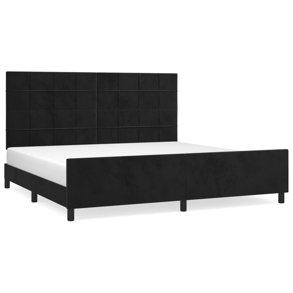 Estructura de cama con cabecero de terciopelo negro 200x200 cm bloques con cuadros
