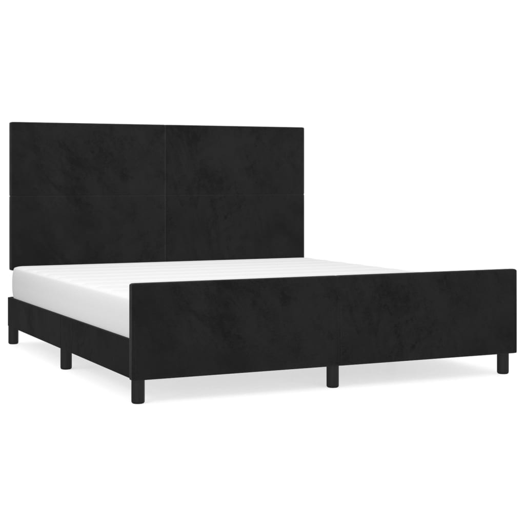 Estructura de cama con cabecero de terciopelo negro 160x200 cm diseño plano