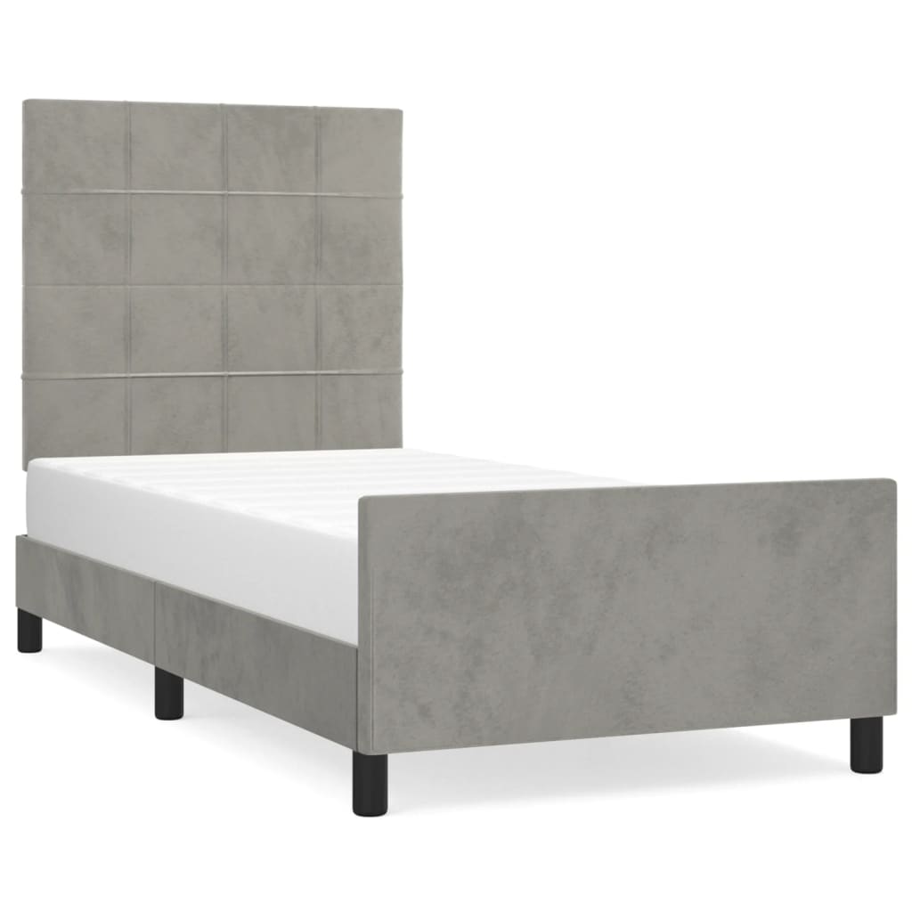 Estructura de cama con cabecero Bloques con cuadros 90x200 Gris Claro