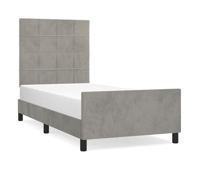 Estructura de cama con cabecero terciopelo gris claro 90x200 cm bloques con cuadros
