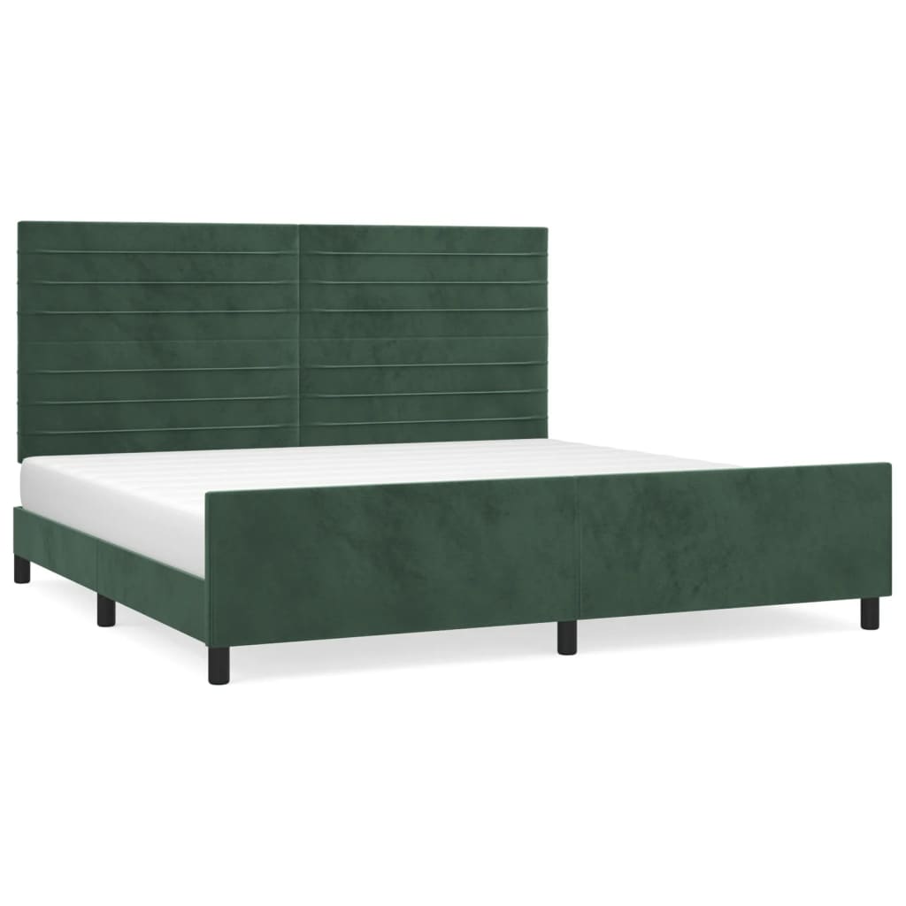 Estructura cama con cabecero terciopelo verde oscuro 200x200 cm rayas horizontales