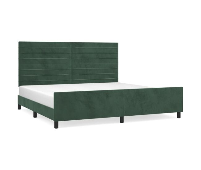 Estructura cama con cabecero terciopelo verde oscuro 200x200 cm rayas horizontales