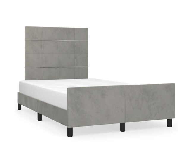 Estructura de cama con cabecero terciopelo gris claro 120x200cm bloques con cuadros