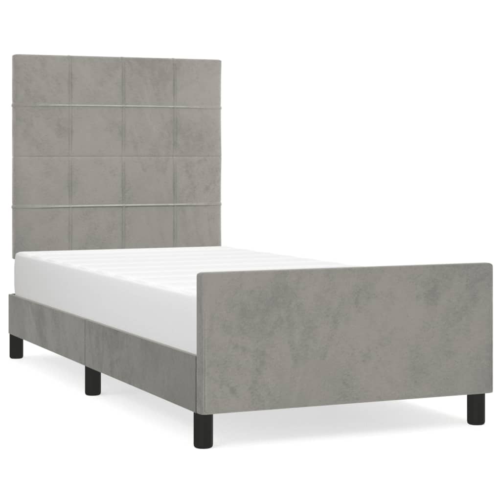 Estructura de cama con cabecero terciopelo gris claro 90x190 cm bloques con cuadros