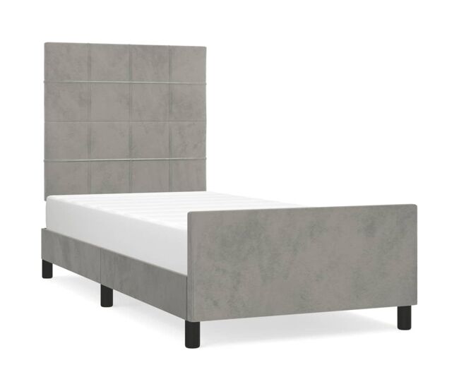 Estructura de cama con cabecero terciopelo gris claro 90x190 cm bloques con cuadros