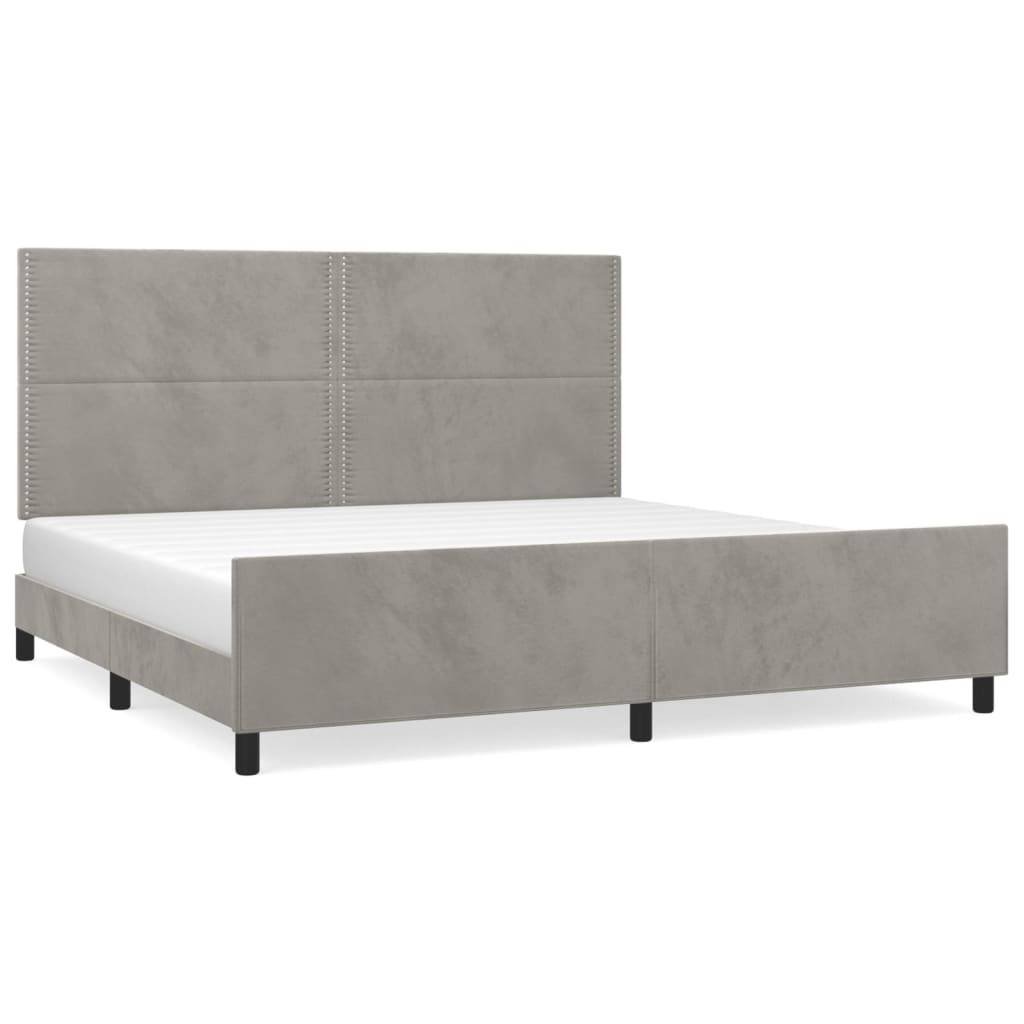 Estructura de cama con cabecero Liso con clavos 200x200 Gris Claro
