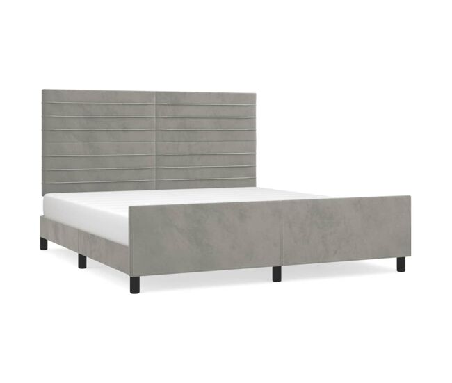 Estructura de cama con cabecero terciopelo gris claro 160x200cm rayas horizontales
