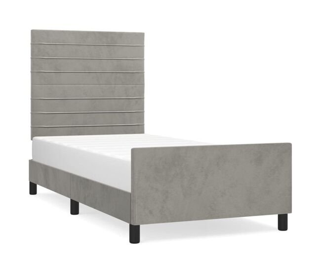 Estructura de cama con cabecero terciopelo gris claro 90x190 cm rayas horizontales
