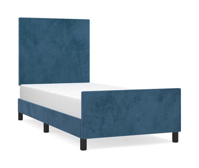 Estructura cama con cabecero terciopelo azul oscuro 100x200 cm diseño plano