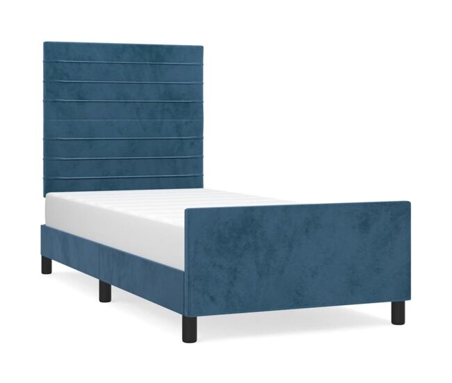 Estructura cama con cabecero terciopelo azul oscuro 100x200 cm rayas horizontales
