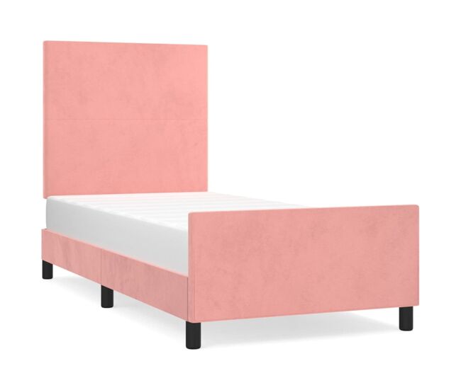 Estructura de cama con cabecero de terciopelo rosa 90x190 cm diseño plano
