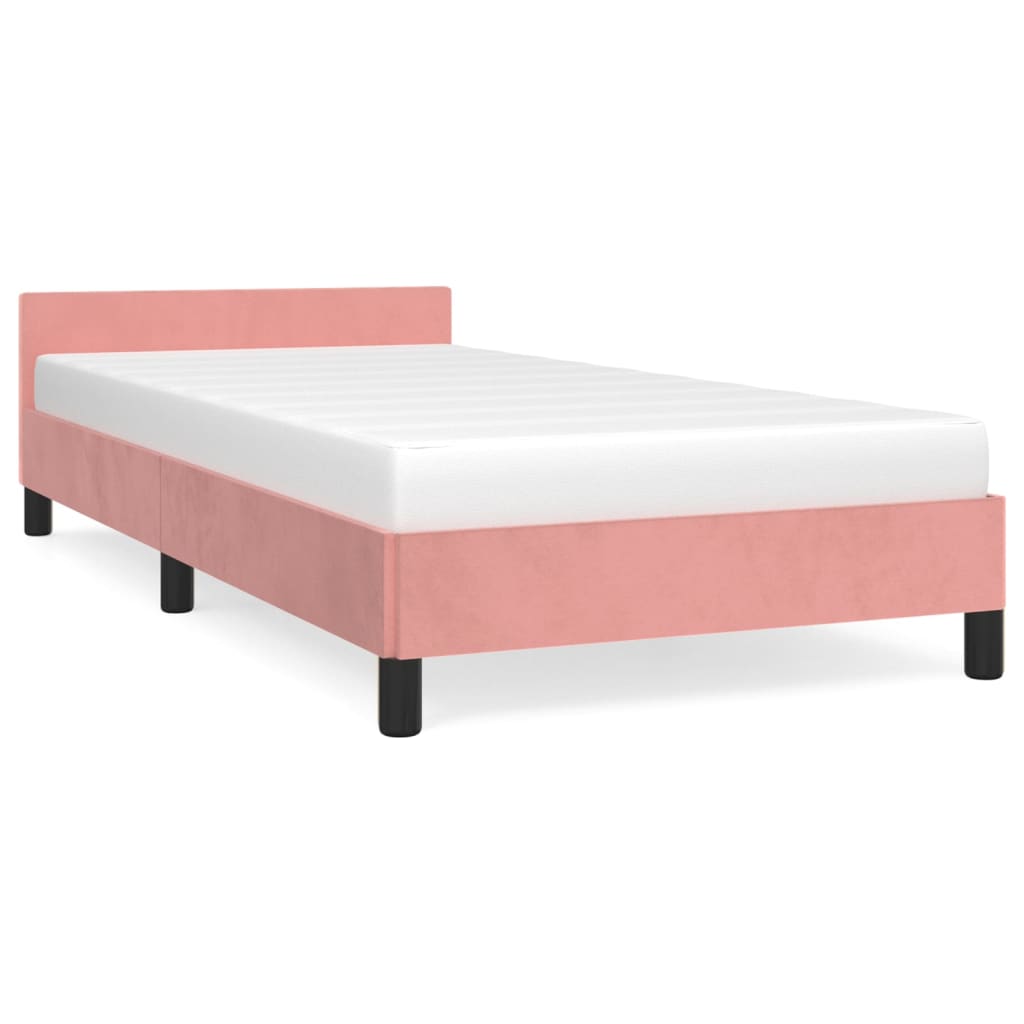estructura de cama con cabecero de terciopelo rosa 100x200 cm