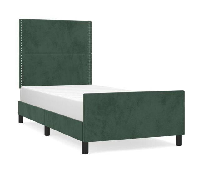 Estructura cama con cabecero terciopelo verde oscuro 100x200 cm liso con clavos
