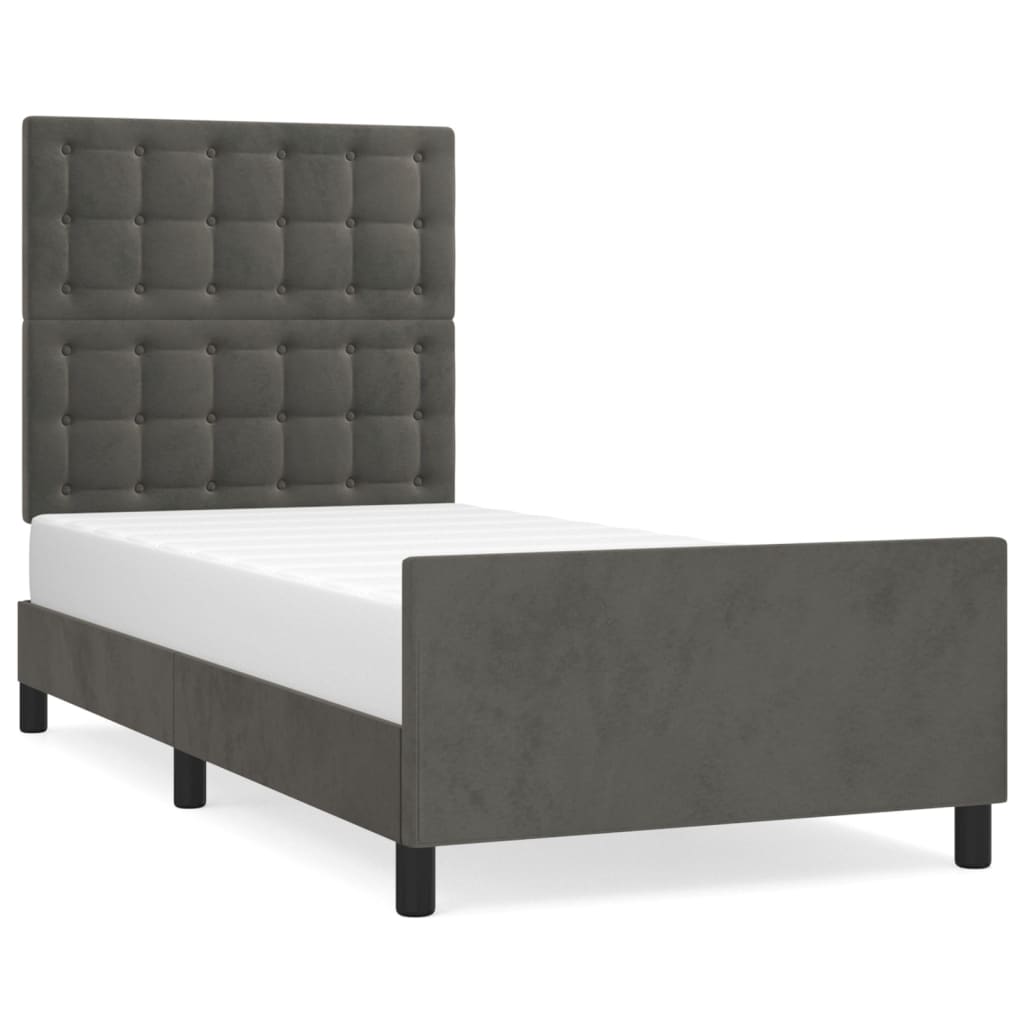 Estructura de cama con cabecero terciopelo gris oscuro 80x200cm botones