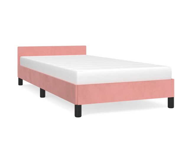 Estructura de cama con cabecero de terciopelo rosa 90x200 cm