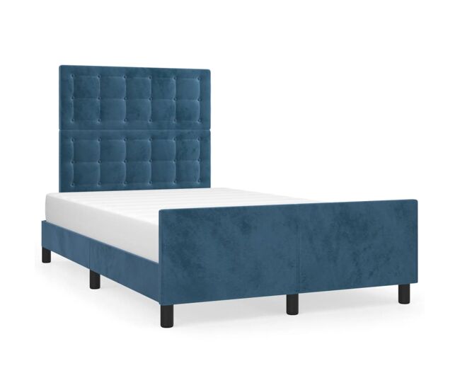 Estructura cama con cabecero terciopelo azul oscuro 120x200cm botones