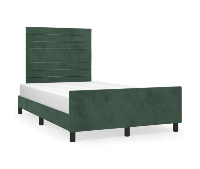 Estructura cama con cabecero terciopelo verde oscuro 120x200 cm rayas horizontales