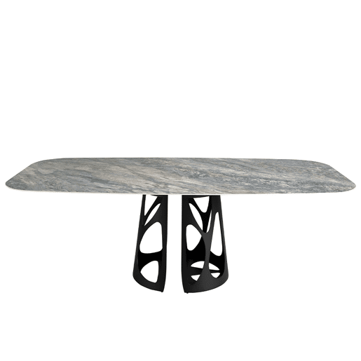 ANGEL CERDA Tabela de jantar barril oval mármore porcelânico e aço preto