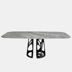 ANGEL CERDA Tabela de jantar barril oval mármore porcelânico e aço preto