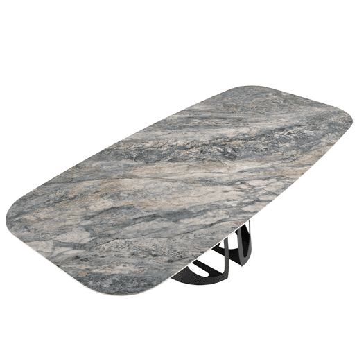 ANGEL CERDA Tabela de jantar barril oval mármore porcelânico e aço preto