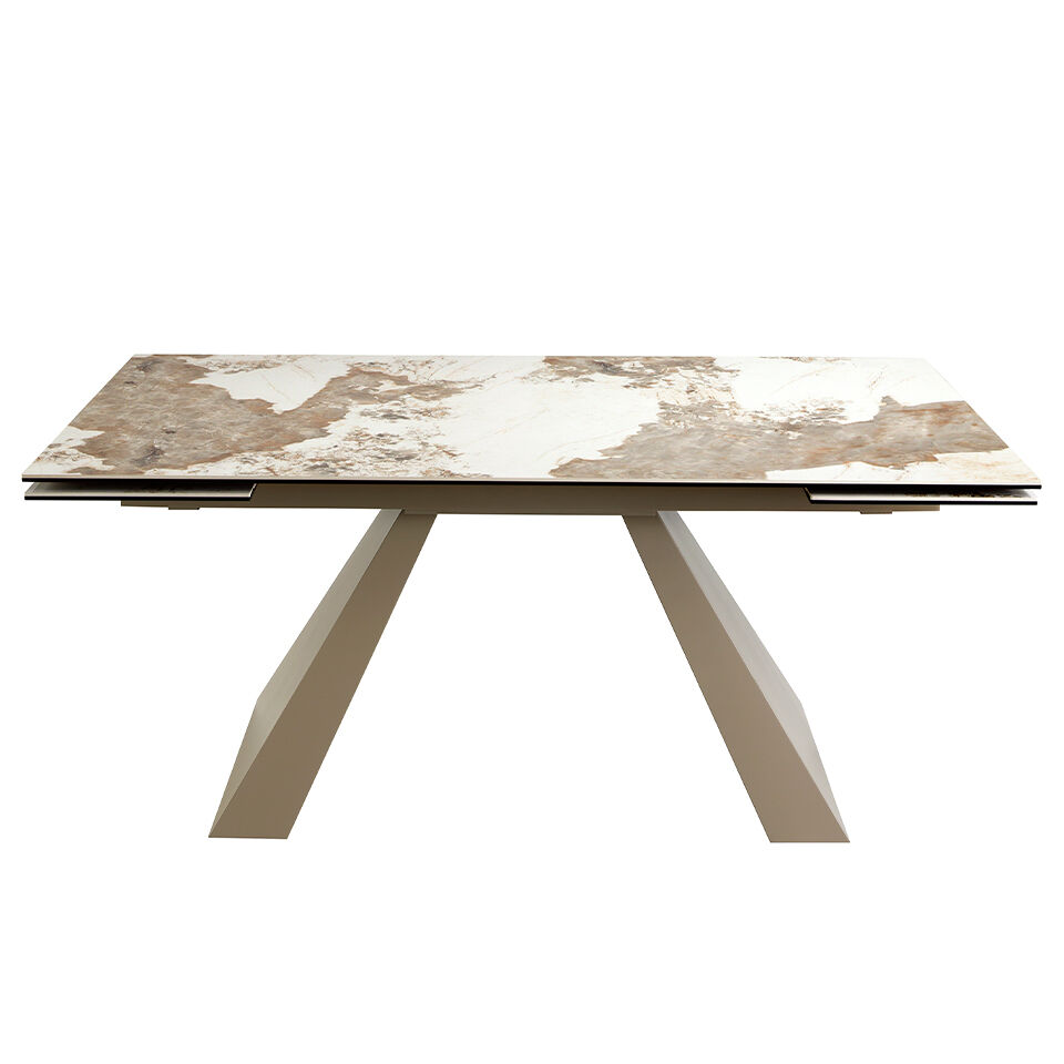 ANGEL CERDA Mesa comedor extensible rectangular mármol porcelánico y acero gris taupé 260x90