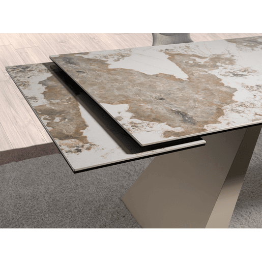 ANGEL CERDA Mesa de jantar extensível retangular em mármore porcelânico e aço cinzento taupe