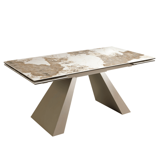 ANGEL CERDA Mesa de jantar extensível retangular em mármore porcelânico e aço cinzento taupe