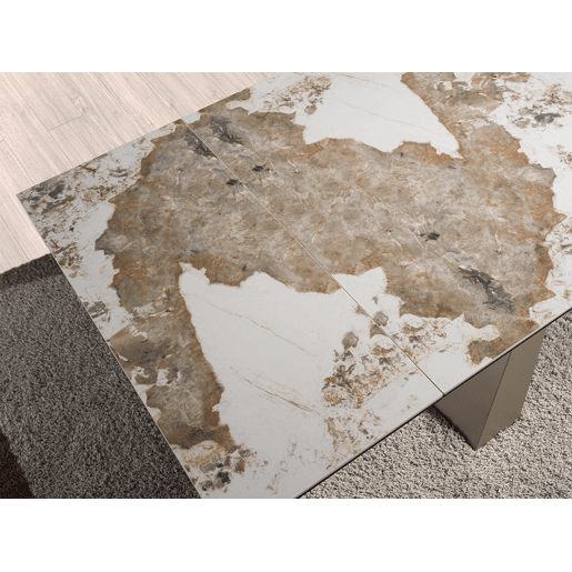 ANGEL CERDA Mesa de jantar extensível retangular em mármore porcelânico e aço cinzento taupe