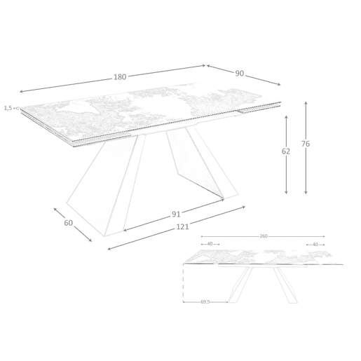 ANGEL CERDA Mesa de jantar extensível retangular em mármore porcelânico e aço cinzento taupe