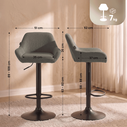 Taburete de bar Braga de tela Gris topo 52X51X89 cm